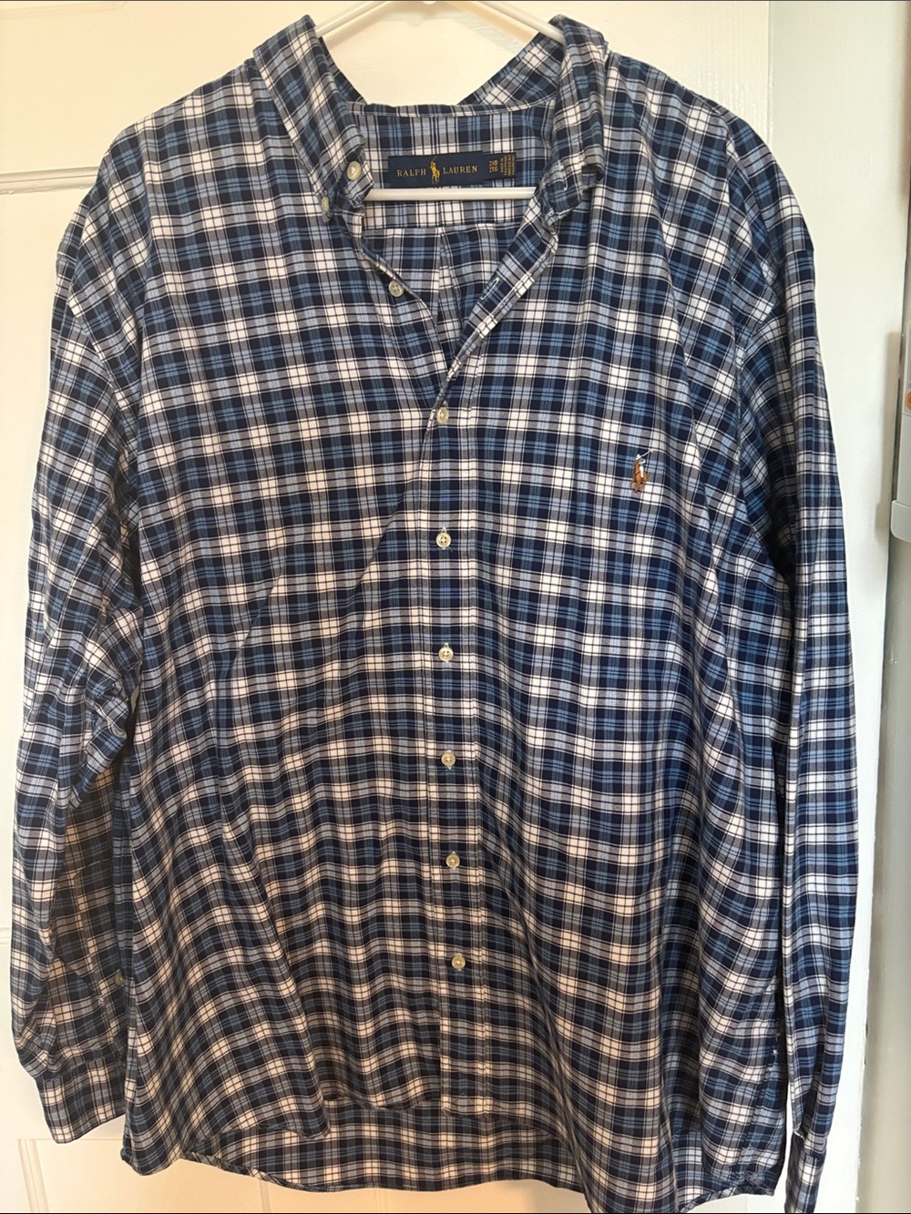 Ralph Lauren Navy and White Plaid Button-Down Shirt